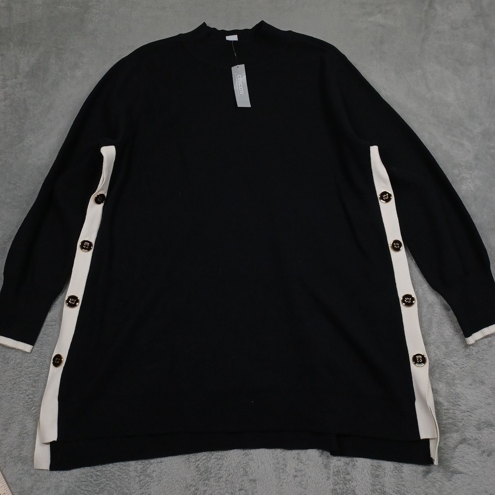 Chicos Sweater Womens XXL Black Tunic Pullover Preppy Casual NWT - Picture 1 of 8